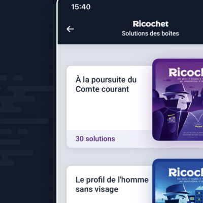 Visuel de l'application Ricochet, issu du jeu éponyme, créé par Flip Flap Editions