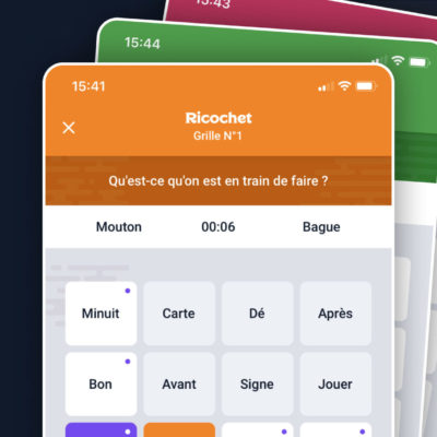 Visuel de l'application Ricochet, issu du jeu éponyme, créé par Flip Flap Editions