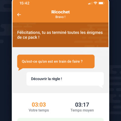 Visuel de l'application Ricochet, issu du jeu éponyme, créé par Flip Flap Editions